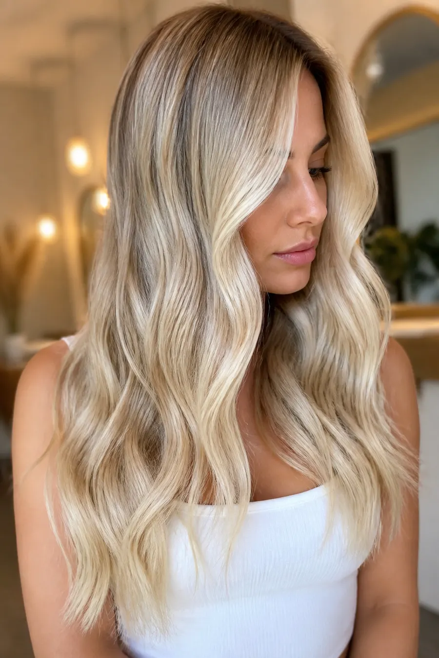 Transformación rubio platino con brillo saludable