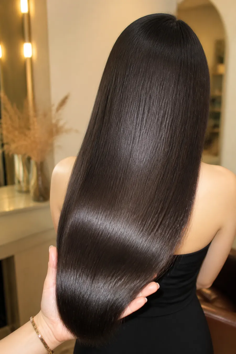 Cabello reparado y sedoso tras tratamiento profesional